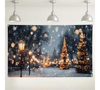 Winter Wonderland Backdrop, Snowy Street Lights Photography Background, Cozy Christmas Party Decorations, Indoor/Outdoor Holiday Booth Supplies 71x43 Inch