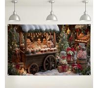 Winter Wonderland Bakery Backdrop, Cozy Rustic Holiday Decorations, Festive Snowy Scene for Christmas Parties, Indoor/Outdoor Photo Booth Supplies 71x43 Inch