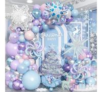 Winter Wonderland Balloon Arch Garland Kit, Snowflake Blue Pink Purple Silver White Balloons Snowflake Star Foil Balloon for Xmas Christmas Holiday Snow Princess Baby Shower Birthday Party Decorations