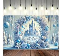 Winter Wonderland Birthday Party Background -1 Ice and Snow Castle and Snowflake Banner, Multi purpose Holiday Party Supplies 240X180cm