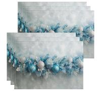 Winter Wonderland Blue Christmas Placemats, Light Blue Holiday Table Mats for Dining Room, Non-Slip Washable Indoor Outdoor Festive Table Decor Set of 6
