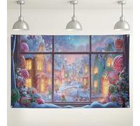 Winter Wonderland Candy Backdrop, Colorful Festive Party Decorations, Sweet Treats Photography Background for Christmas Holiday Events 71x43 Inch