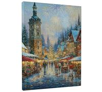 Winter Wonderland Canvas Wall Art, Blue Brown Holiday Village Print, Festive Wall Decor for Living Room, Bedroom, Office, Cozy Atmosphere 8x12 Inch