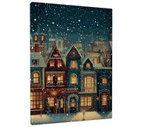 Winter Wonderland Canvas Wall Art, Blue Red Snowy Village Scene Poster Prints, Festive Home Decor for Living Room, Bedroom, Office, Wrapped Canvas 8x12 Inch