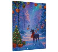 Winter Wonderland Canvas Wall Art, Blue Violet Reindeer Christmas Print, Festive Wall Decor for Living Room, Bedroom, Office, Holiday Aesthetic 12x16 Inch