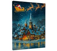 Winter Wonderland Canvas Wall Art, Blue White Festive Village Scene Prints, Christmas Wall Art Home Decor for Living Room, Bedroom, Office, Wrapped Canvas 8x12 Inch