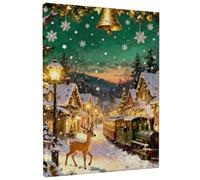 Winter Wonderland Canvas Wall Art, Green Brown Reindeer Snow Scene Prints, Festive Wall Decor for Living Room, Bedroom, Office, Holiday Aesthetic 16x20 Inch