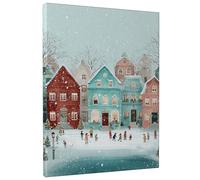 Winter Wonderland Canvas Wall Art, Red Blue Cozy Houses Poster Prints, Festive Wall Art Home Decor for Living Room, Bedroom, Holiday Celebration 8x12 Inch