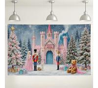 Winter Wonderland Castle Backdrop, Cute Christmas Party Decorations, Peach Snowy Scene for Photography Holiday Events 71x43 Inch