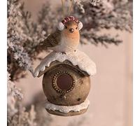 WINTER WONDERLAND Christmas Robin on a Bird House Hanging Decoration