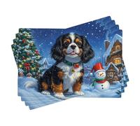 Winter Wonderland Dog Placemats Set of 4, Cute Cavalier King Charles Spaniel Place mats for Holiday Dining Table, Non-Slip Washable Indoor Outdoor Decorative Placemats 18x12 Inch