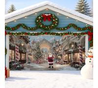 Winter Wonderland Garage Door Cover, Festive Holiday Scene Large Garage Door Decoration, Christmas Indoor and Outdoor Party Background Decor 157x71 Inch