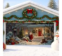 Winter Wonderland Garage Door Cover, Festive Santa Claus Holiday Decorations, 7ft X 8ft Christmas Outdoor and Indoor Party Decor 157x71 Inch