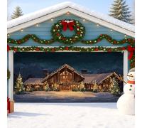 Winter Wonderland Garage Door Cover, Rustic Christmas Cabin Large Garage Door Decorations, Holiday Indoor and Outdoor Festive Party Backdrop Decor 157x71 Inch