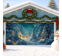 Winter Wonderland Garage Door Cover, Snowy Forest Scene Large Garage Door Decorations, Holiday Indoor and Outdoor Xmas Party Backdrop Decor 157x71 Inch