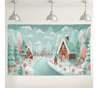 Winter Wonderland Gingerbread House Backdrop, Cute Holiday Decorations for Christmas Parties, Snowy Scene Photo Background for Festive Events 71x43 Inch
