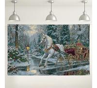 Winter Wonderland Horse Carriage Backdrop, Scenic Forest Photography Background, Perfect for Holiday Parties, Christmas and New Year Celebrations 71x43 Inch