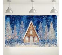 Winter Wonderland House Backdrop, Colorful Snowy Forest Scene, Cozy Indoor/Outdoor Photography Background for Holiday Parties and Christmas Events 71x43 Inch