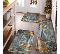 Winter Wonderland Kitchen Mats for Floor, Cozy Cabin Snowy Scene Soft Mats, Holiday Cushioned Comfort Washable Non Slip Decor Rugs for Kitchen Sinks Laundryroom Bathroom 3pcs