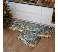 Winter Wonderland Kitchen Mats for Floor, Cozy Cabin Snowy Scene Soft Mats, Holiday Cushioned Comfort Washable Non Slip Decor Rugs for Kitchen Sinks Laundryroom Bathroom 2pcs