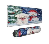 Winter Wonderland Large Gaming Mouse Pad, Cute Snow Man and Puppy Design, Rubber Non-Slip Washable Mousepad for Home and Office Computer, Laptop 12x32 Inch