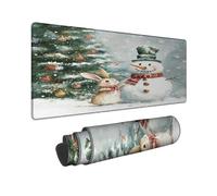 Winter Wonderland Large Gaming Mouse Pad, Snow Man and Bunny Design, Anti-Slip Washable Mousepad for Home and Office, Perfect for Computer Laptop 12x32 Inch