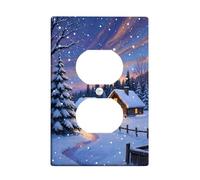 Winter Wonderland Light Switch Cover Plate/Outlet Covers, Snowy Cabin Scene for Holiday Decor, Thermoplastic Wall Plates, Standard Size Single Duplex Outlet