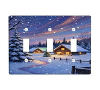 Winter Wonderland Light Switch Cover Plate/Outlet Covers, Snowy Cabin Scene for Holiday Decor, Thermoplastic Wall Plates, Standard Size Triple Toggle
