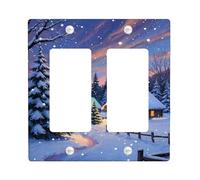 Winter Wonderland Light Switch Cover Plate/Outlet Covers, Snowy Cabin Scene for Holiday Decor, Thermoplastic Wall Plates, Standard Size Double Rocker