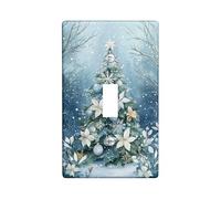 Winter Wonderland Light Switch Cover Plates/Outlet Covers, Blue Christmas Tree Design, Festive Holiday Wall Decor for Home or Bathroom, Standard Size Single Toggle