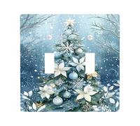 Winter Wonderland Light Switch Cover Plates/Outlet Covers, Blue Christmas Tree Design, Festive Holiday Wall Decor for Home or Bathroom, Standard Size Double Toggle