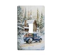 Winter Wonderland Light Switch Cover Plates/Outlet Covers, Blue Truck with Gifts for Christmas, Rustic Holiday Wall Decor for Home Living Room, Standard Size Single Toggle