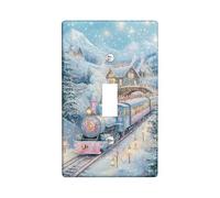 Winter Wonderland Light Switch Cover Plates/Outlet Covers, Snowy Blue Train Scene for Holidays, Festive Decorative for Home Living Room, Standard Size Single Toggle