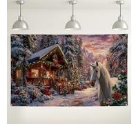 Winter Wonderland Magical Horse Wall Backdrop, Magical Forest Scene Decorative Background, Cozy Holiday Photography Prop for Christmas Parties & Events 71x43 Inch