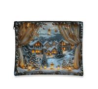 Winter Wonderland Makeup Bag, Cozy Cabin Scene Cosmetic Travel Pouch for Women, Portable Small Zipper Organizer, Holiday Skincare Toiletry Bag, White, 7x9 Inch, Cabin