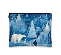Winter Wonderland Makeup Pouch, Blue Forest Animal Cosmetic Travel Bag for Women, Portable Small Canvas Zipper Organizer, Holiday Skincare Toiletry Bag, Blue, 7x9 Inch, Pouch