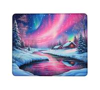 Winter Wonderland Mouse Pad, Colorful Northern Lights Scenery Stitched Edge Mousemat, Rubber Non-Slip Washable Gaming Mouse Pad for Home and Office Computer, Laptop Square 8x10 Inch