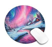 Winter Wonderland Mouse Pad, Colorful Northern Lights Scenery Stitched Edge Mousemat, Rubber Non-Slip Washable Gaming Mouse Pad for Home and Office Computer, Laptop Round 8x8 Inch