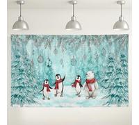 Winter Wonderland Penguin and Polar Bear Backdrop, Cute Snowy Forest Party Decorations, Christmas Indoor/Outdoor Photo Background for Holiday Celebrations 71x43 Inch
