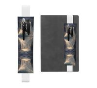 Winter Wonderland Print Adjustable Elastic Band Pen Holder Pu Leather Pen Sleeve Pouch For Hardcover Journals, Notebooks
