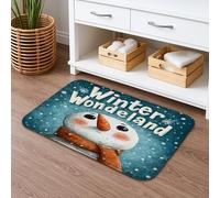 Winter Wonderland Quick Dry Bath Mat, Cute Snow Man Pattern Absorbent Non Slip Shower Mat, Festive Flannel Washable Bath Rugs for Bathroom Toilet Restroom Decorative 16x24 Inch