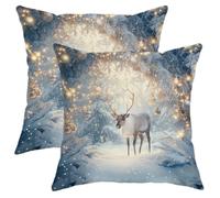 Winter Wonderland Reindeer Throw Pillow Covers, White and Silver Holiday Cushion Cases, Christmas Xmas Decoration for Cozy Home Sofa Bedroom Living Room 18x18 Inch