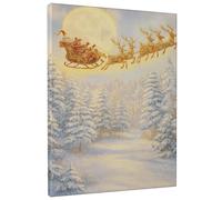 Winter Wonderland Santa Sleigh Canvas Art, Blue White Reindeer Holiday Prints, Festive Wall Decor for Living Room, Bedroom, Office, Wrapped Canvas 8x12 Inch