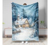 Winter Wonderland Snow Scene Throw Blanket, Blue Cozy Fleece Blanket for Christmas, Soft Plush Decor for Sofa, Travel, Camping, All Season 40x50 Inch
