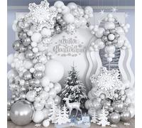 Winter Wonderland Snowflake Balloon Arch Garland Kit, 116PCS White and Silver Latex Balloons with Snowflake Foil Balloons for Winter Onderland New Year Wedding Birthday Christmas Party Decorations