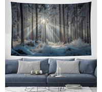 Winter Wonderland Tapestry, Forest, Sunshine, Snowfield Wall Hanging Tapestries Light Blue Wall Art for Living Room Bedroom Dorm Party Outdoor Decor Bedroom Home Background Photography, 150 x 130cm
