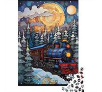Winter Wonderland Train 1000-Piece Puzzle for Adults, 70x50cm/1000pcs, Easy to Pause And Continue Later; Low-dust White Card for Tabletop Use