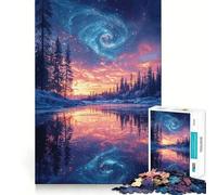 Winter Wonderland with Galaxy Sky Adults 1000 Piece Jigsaw Puzzle Think Exercise Game Zero Gap Bonding Activity for Loved Ones (38x26cm)