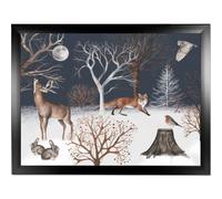 Winter Woodland Animal LAP TRAY: Christmas Deer Fox Bean Bag Cushioned Laptop Lap Desk, Padded Eating Food Tray (Black Frame)