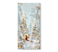 Winter Woodland Door Cover Banner Decorative, Snowy Forest Animals Outdoor Decor, Holiday Seasonal Festive Backdrop Supplies 36x72 Inch